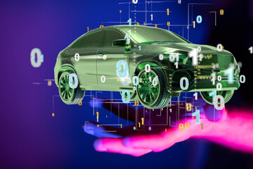 Autonomous car with HUD graphic of Navigation system driving
