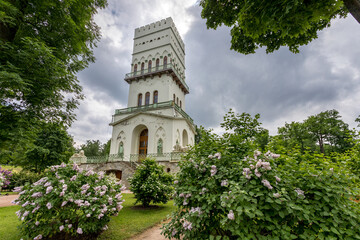 The White Tower pavilion in the Alexander Park in the city of Pushkin near St. Petersburg