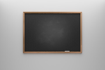 empty black chalk board on a white wall, space for an inscription. 3d render