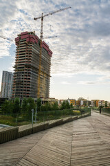 Sunset view of architecture park Tufeleva roscha, Moscow, Russia.