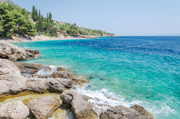 Picturesque pebble beach in Murvica village on the south coast of Brac island in Croatia