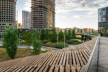 Sunset view of architecture park Tufeleva roscha, Moscow, Russia.