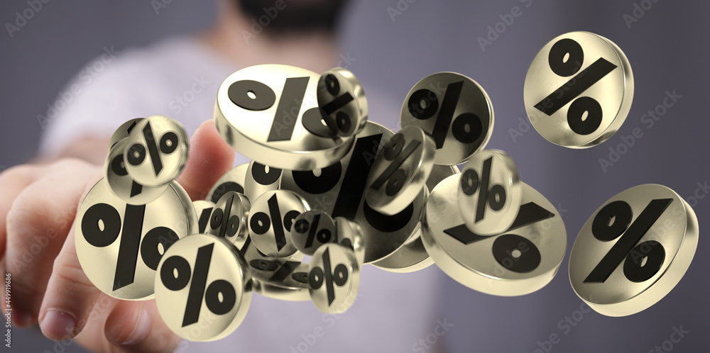 Poster Sales icons floating in the air 3D rendering