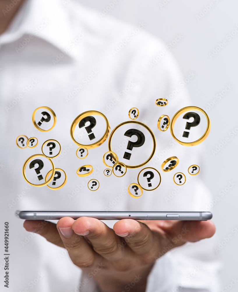 Poster colored question marks background concept. 3D Rendering.