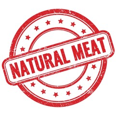 NATURAL MEAT text on red grungy round rubber stamp.