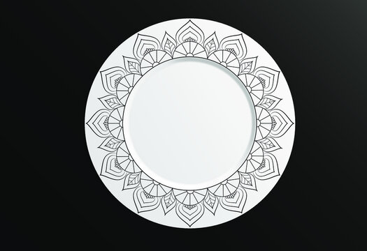 Vector Illustration. Round Geometric Floral Pattern. Decorative plate with a black ornament of handwork and an empty space in the centre. Vector illustration