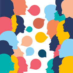 People profile heads in dialogue.  Vector background. - 449923250