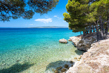 amazing azure adriatic sea in Baska Voda on Makarska riviera in Dalmatia, Croatia - 449923494