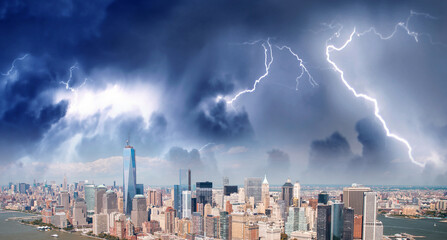 Thunderstorm over metropolis modern buildings