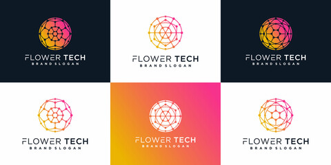 Flower tech logo design template with modern gradient concept Premium vekto
