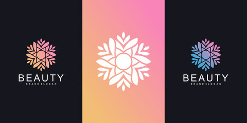 Flower logo design template with modern gradient colour, beauty, health, spa, Premium Vector