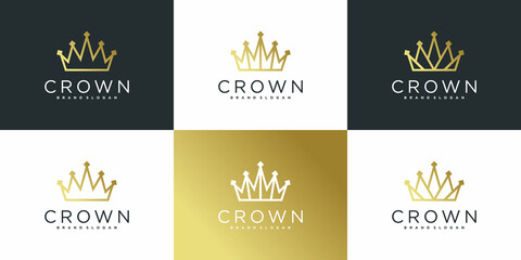 Set of Creative crown logo design template with line concept Premium vekto