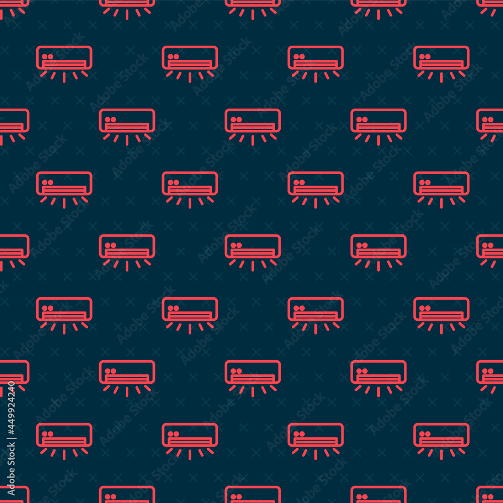 Poster red line air conditioner icon isolated seamless pattern on black background. split system air condit