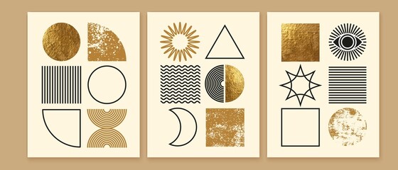 Set of modern minimalist mid century abstract backgrounds. Wall art prints design. Simple geometric shapes. - obrazy, fototapety, plakaty