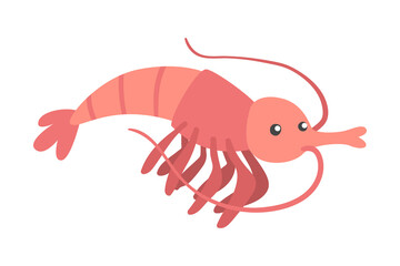 Shrimp Character as Aquatic Mammal with Funny Face Vector Illustration