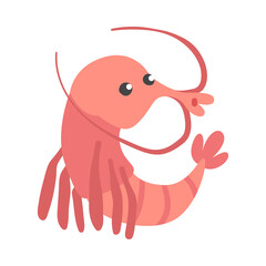 Shrimp Character as Aquatic Mammal with Funny Face Vector Illustration
