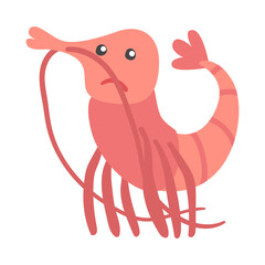 Shrimp Character as Aquatic Mammal with Sad Face Vector Illustration