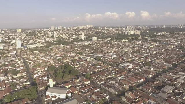 General drone image in the city of Ribeirão Preto, São Paulo, Brazil. City center overview.