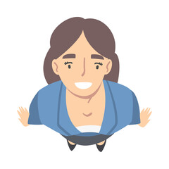 Smiling Business Woman Character Looking Up Above View Vector Illustration