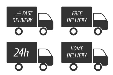 Delivery cargo truck set. Lorry truck. Fast delivery. Free delivery. Home delivery.