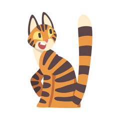 Tiger Character with Orange Fur and Black Stripes Sitting Vector Illustration