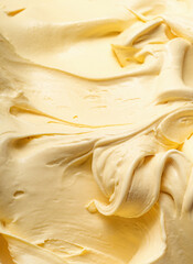 Vanila flavour gelato - full frame detail. Close up of a beige surface texture of vanilla Ice cream.