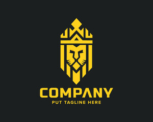 Lion king gold logo with stationery business card Premium Vector 