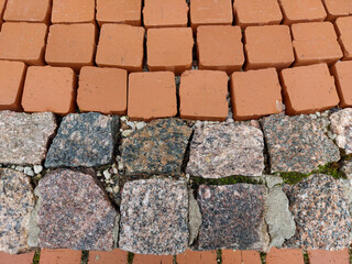 
 Save
Download Preview
The texture of the paved tile on the bottom of the street. Natural brick squared stone floor background. Colorful paving slabs. Paving slabs