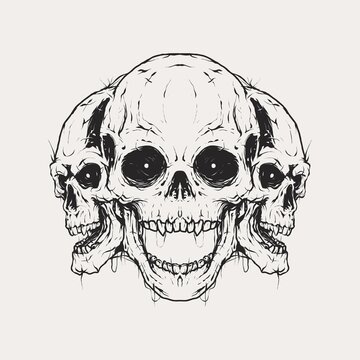 Vintage monochrome three skull