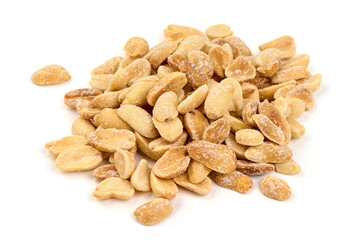 Salted peanuts, isolated on white background.