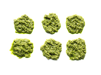 Fresh pesto sauce on white background