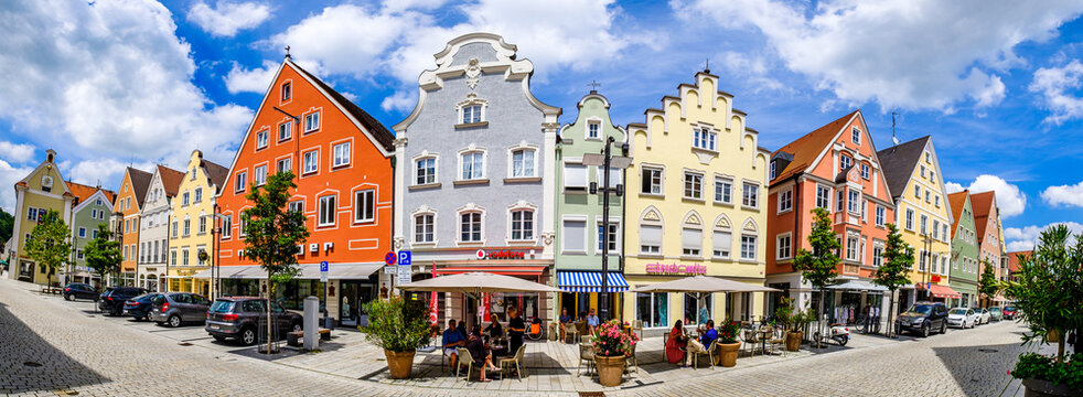 Mindelheim, Germany - June 26: historic buildings at the old town of Mindelheim on June 26, 2021