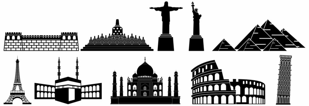 wonders of the world landmark illustrations vector sign symbol