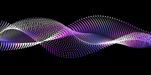 Purple nano wave with dot particles and glowing light effect. Nano technology, bi data science, cyber space network. Abstract background. Vector illustration