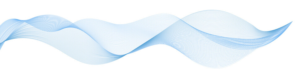 Blue air wave. Undulate wave lines with smooth color flow and synergy blend effect. Swoosh swirl, design element, isolated abstract curves on white background. Vector illustration - obrazy, fototapety, plakaty