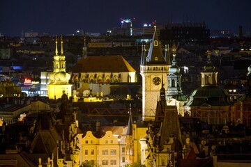 Towers of Prague's Old Town (Staré město) at night