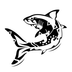 shark tribal tattoo illustration white background 상어 문신도안