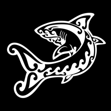shark tribal tattoo illustration maori pattern black background 상어 문신도안