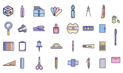 Fototapeta na wymiar Set of different school supplies icons