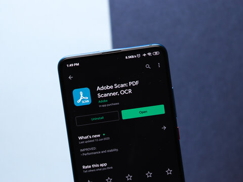 Assam, india - July 5, 2020 : Adobe scan a pdf scanner app.