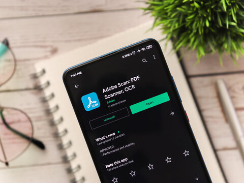 Assam, india - July 5, 2020 : Adobe scan a pdf scanner app.