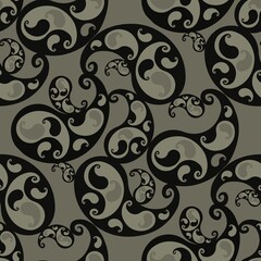 Abstract paisley pattern in black and gray background