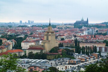 Fototapeta na wymiar Evening view of Prague from the Baba castle 