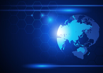 World globe illustration with light speed and connected lines