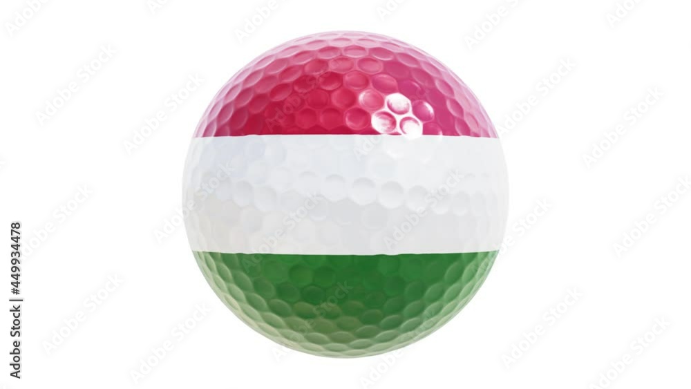 Poster realistic looping 3d animation of the hungary flag spinning golf ball rendered in uhd with alpha mat