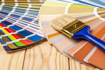 Close-up on color palette guide for printing and painting. Concept - choice of colors for design.