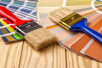 Close-up on color palette guide for printing and painting. Concept - choice of colors for design.