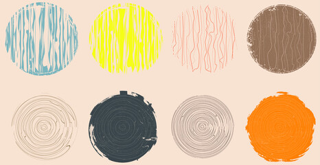 Fototapeta premium Modern design elements . Contemporary abstract vector striped geometric round shapes . Background, Trendy hand drawn wavy lines pattern .