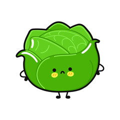 Cute sad white cabbage character. Vector hand drawn cartoon kawaii character illustration icon. Isolated on white background. White cabbage character concept