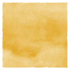 Mustard, dark yellow watercolor stains background with uneven rough edges. Square watercolour artistic texture, text frame. Abstract hand drawn textured painted template for lettering.